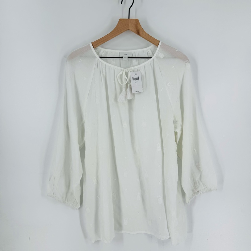 CLEARANCE J. Jill White NWT Boho Coastal Tropical Tassel Peasant Top Size‎ Large